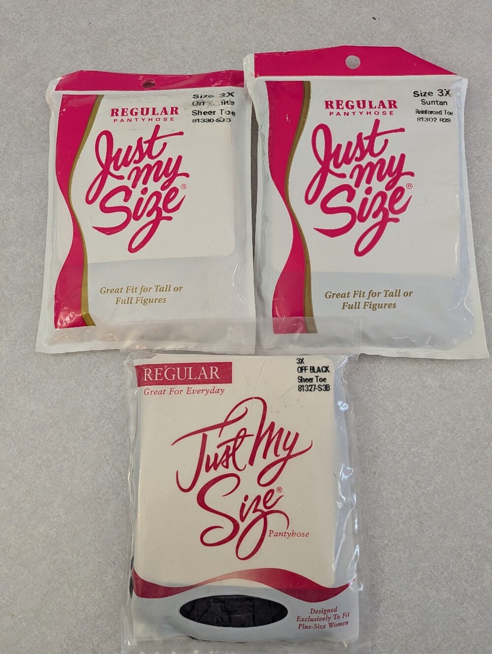 Vintage Lot Of 3 Just My Size Women's Pantyhose 3X